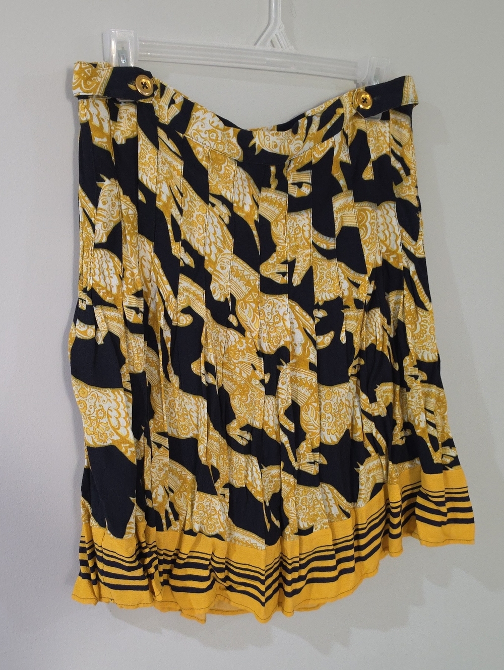 Maeve Black and Mustard Horse Print Pleated Mini Skirt